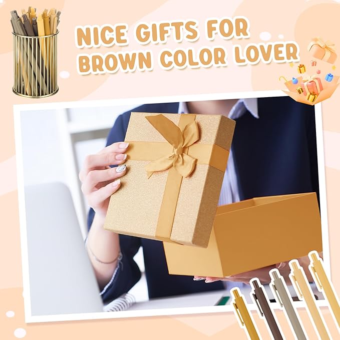 25 Pcs Ballpoint Pens Bulk Retractable Writing 1. 0 mm Black Ink Cute Pens Smooth Writing Color Fancy Gift for Teacher Student Employee Office School Home Baby Shower Supplies (Brown Series)
