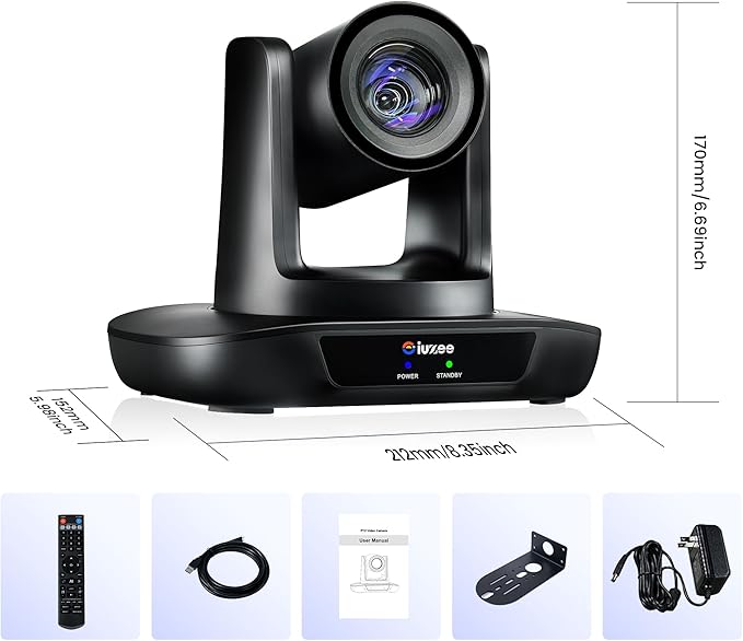 AI Auto Tracking PTZ Camera 3G-SDI/USB3.0/HDMI/LAN IP PoE Live Streaming 20X Optical and 8X Digital Zoom Camera 1080P 60FPS for Church Services Worship Education Events vMix OBS YouTube