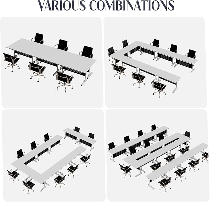 6Pack Conference Room Table, Folding Conference Table for Office Classroom, Mobile Training Tables with Casters Silent Wheels, Large Rectangular Convertible Modular Seminar Tables (L63in)