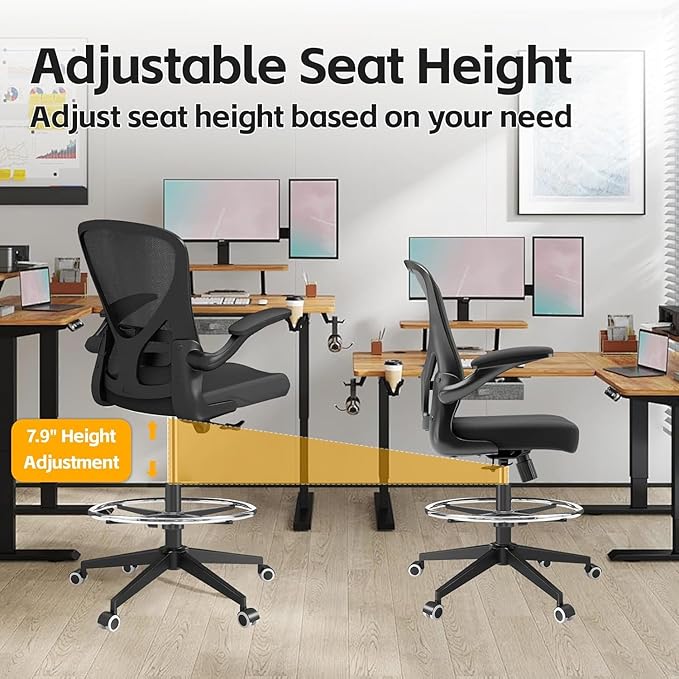 Ergonomic Office Chair with Adjustable Lumbar Support & Flip-Up Armrests - High Back Computer Desk Chair with Thickened Seat Cushion, Rolling Wheels for Home/Office Study Work (05black)