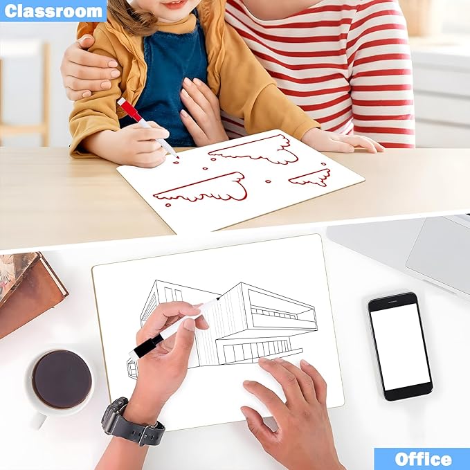 25 Pack Dry Erase Boards 9'' x 12'' Mini Double-Sided Whiteboards Safe Rounded Edges, Includes 25 Erasers, Markers, Rulers & 50 Clips, Perfect for Students, Teachers, School & Office Use