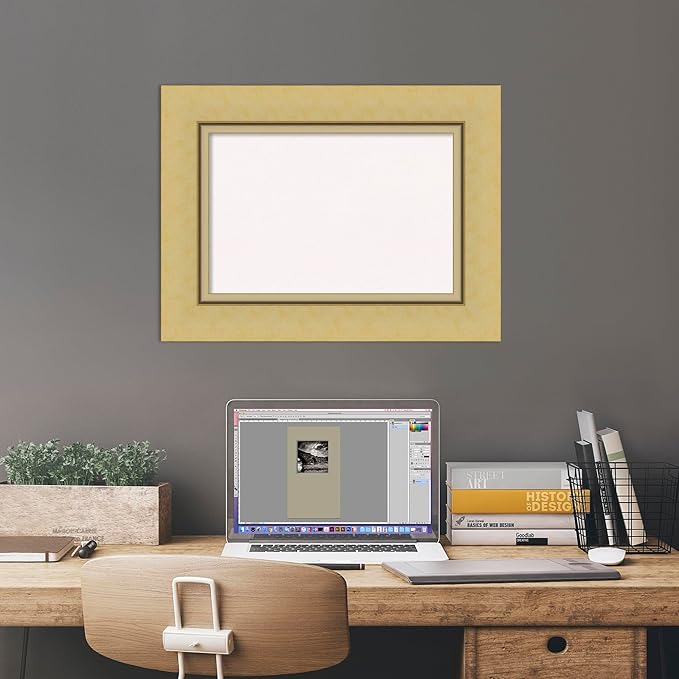Amanti Art White Cork Board for Wall, 18x24 Vision Board with Gold Frame, Small Corkboard Office Decor for Home Organization, Casual Corkboard Pinboard to Display Items for Home Organization in