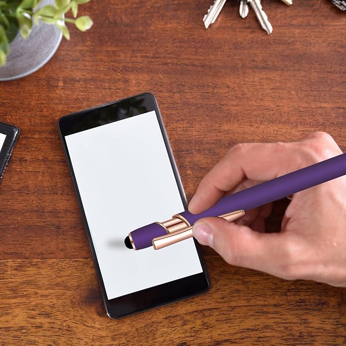 12 Pcs Blue Ink Ballpoint Pen with Stylus Tip, 1.0 mm Metal Pen Stylus Pen for Touch Screens, 2 in 1 Thank You Pen Gift for Office (Purple Rose Gold)