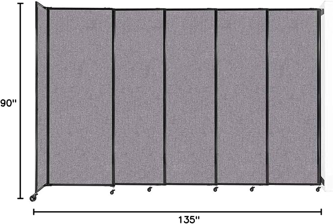 Wall-Mounted Sliding StraightWall Room Divider | Adjustable Widths | Locking Wheels | Room Separator | Up to 11'3" Wide x 7'6" Tall Cloud Gray Fabric Panels