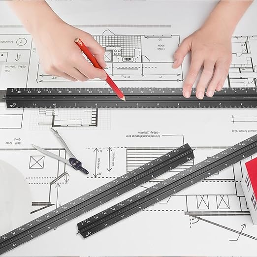 DIVINA VITAE 4pcs Architectural Scale Ruler, Aluminum, 12 Inch Imperial Engineering Scale Triangular Ruler for Architect, Civil Engineer, Draftsman