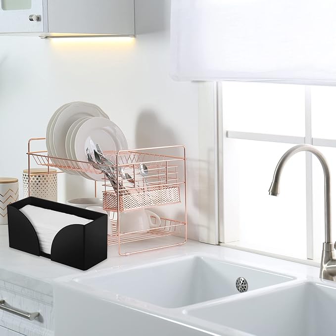 2Pack Paper Towel Dispenser Countertop, Black Acrylic Paper Towel Holder for Bathroom Folded Paper Towel Dispenser Clear Trifold Napkin Holder for Z-fold, C-fold, MultiFold Trifold - Home Kitchen