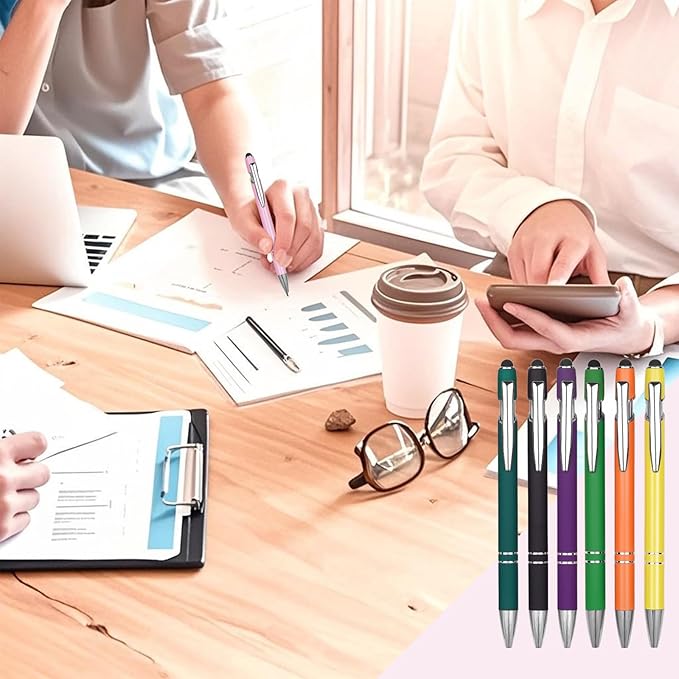 Ballpoint Pen Metal Soft Stylus Pen for Touch Screens,Retractable Tactile Turn Pen,Bulk Pens for Gifts Office Essentials,Medium Point,Black Ink (5 Color)