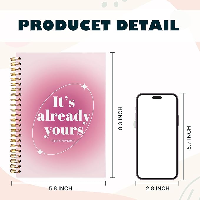 BearCake Preppy Pink Aura Notebook Journal, It's Already Yours Inspirational Notebook, Pink Office Supplies, Pink Aesthetic Notebook, Pink Desk Accessories for Women, Hardcover Spiral Notebook 5.5x8.3