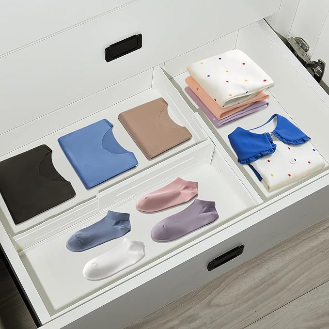 5 Pack Drawer Dividers 3.1" Slim Height Drawer Separators, Non-Slip Plastic Drawer Organizers Expandable 10.6"-17.7" for Shallow Drawers,Kitchen & Clothes Storage, Adjustable Office Drawer Divider