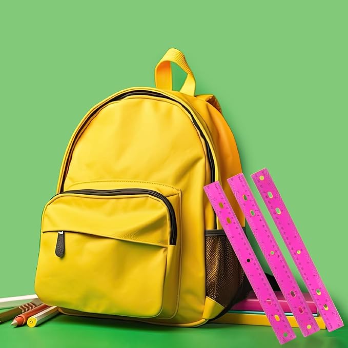 28 Pack Plastic Ruler 12 Inch Transparent Rulers - Metric Bulk for Kids School Office Classroom, Pink