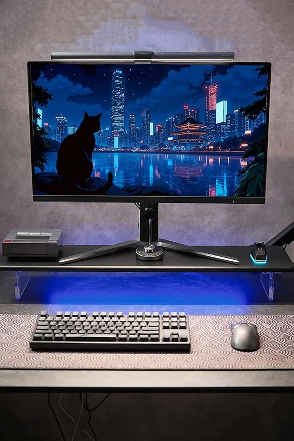 Bamboo Monitor Stand Riser with RGB Lights,31.5 Inches Desktop Shelf with Acrylic Legs Supports for Desk, PC Computer Monitor, Laptops, Printer, Speakers (Black)