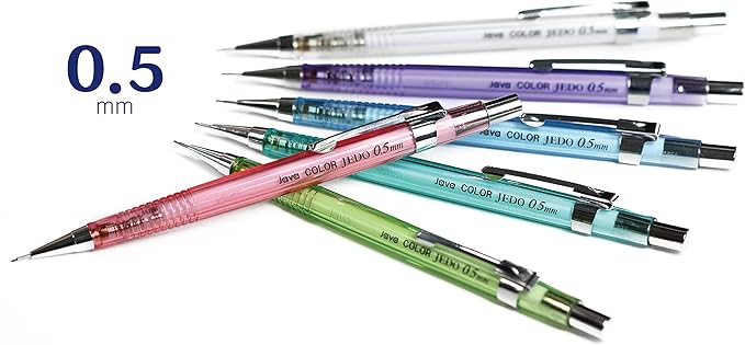 JVPEN Transparent Mechanical Pencils – 0.5 mm Drafting Pencils, Assorted Clear Colors – Smooth Writing, Non-Slip Grip, Built-in Eraser – Ideal for School, Office & Technical Drawing – 12-Pack