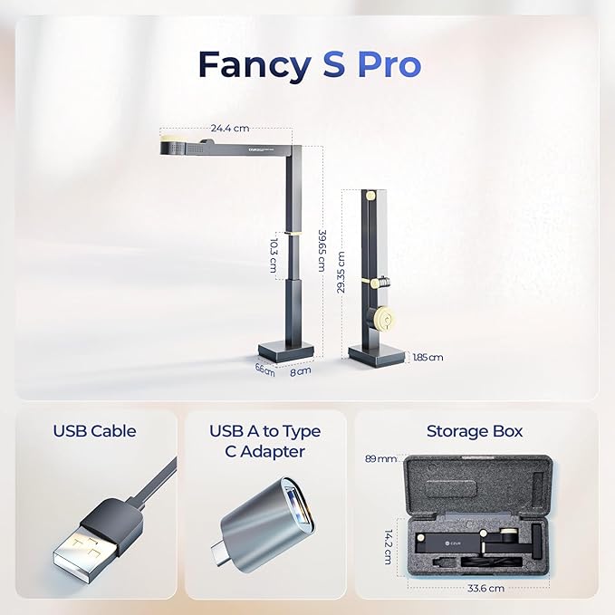 CZUR Fancy S Pro 12MP USB Document Camera for Teacher, 4K Webcam with Microphone and LED Light, Up to 60fps, Auto Focus, for Remote Teaching, Live Streaming, Web Conference, for Mac and Windows