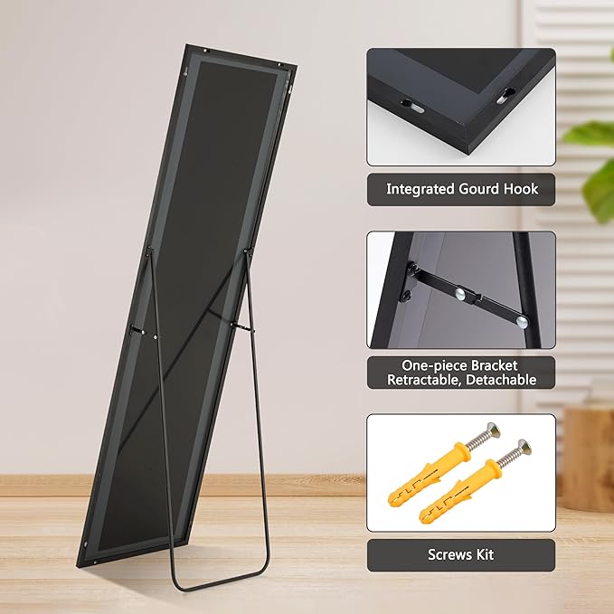 Simple Deluxe Full Length Mirror, Standing Mirror Full Body, Mirror Full Length for Home Wall Decor, 59"x16" Large Floor Mirror for Wall Door Bedroom Bathroom Living Room, Black