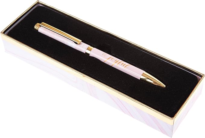 Graphique Fashion Pen, 5.5" Refillable Black Ink Ballpoint Pink w/Be Joyful Quote & Matching Gift Box, Makes a Beautiful, Unique Gift
