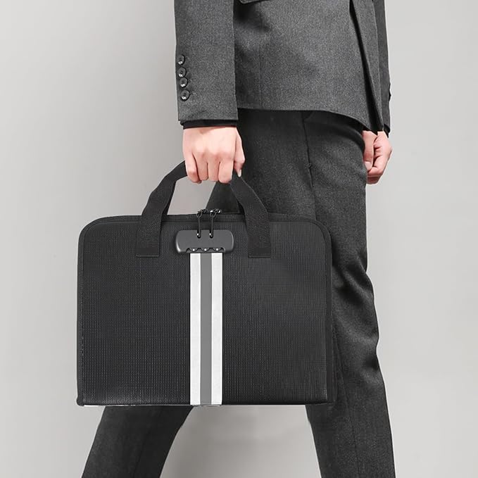 Accordion File Organizer with Combination Lock,Fireproof Expanding File Folder with Multi Pockets,13 Pockets Document Organizer with Handle & Labels,Portable Home Travel Safe Storage Letter A4 Files