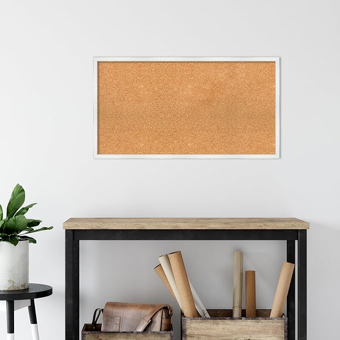 Amanti Art Natural Cork Board for Wall, 19x35 Vision Board with White Frame, Large Corkboard Office Decor for Home Organization, Country Rustic Corkboard Pinboard to Display Items for Home