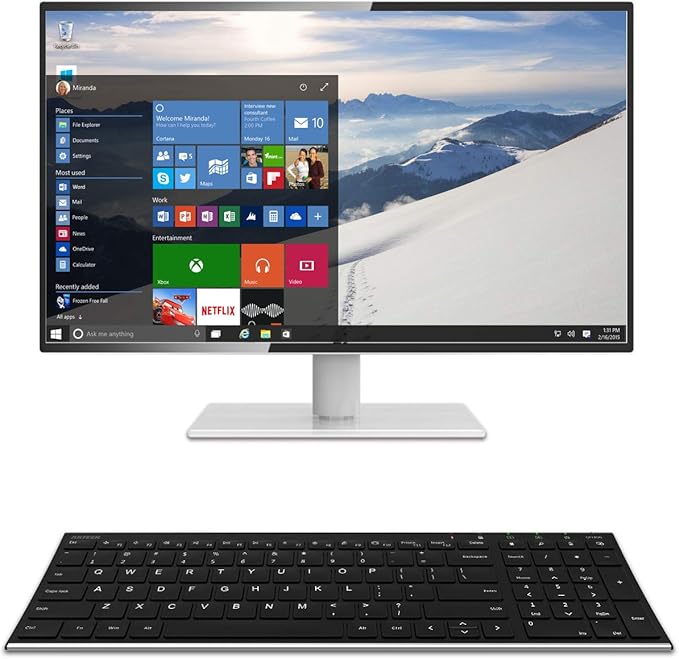 Arteck USB Wireless Keyboard Stainless Steel Ultra Slim Keyboard with Numeric Keypad for Computer/PC/Laptop and Windows 11/10/8 Rechargeable Battery