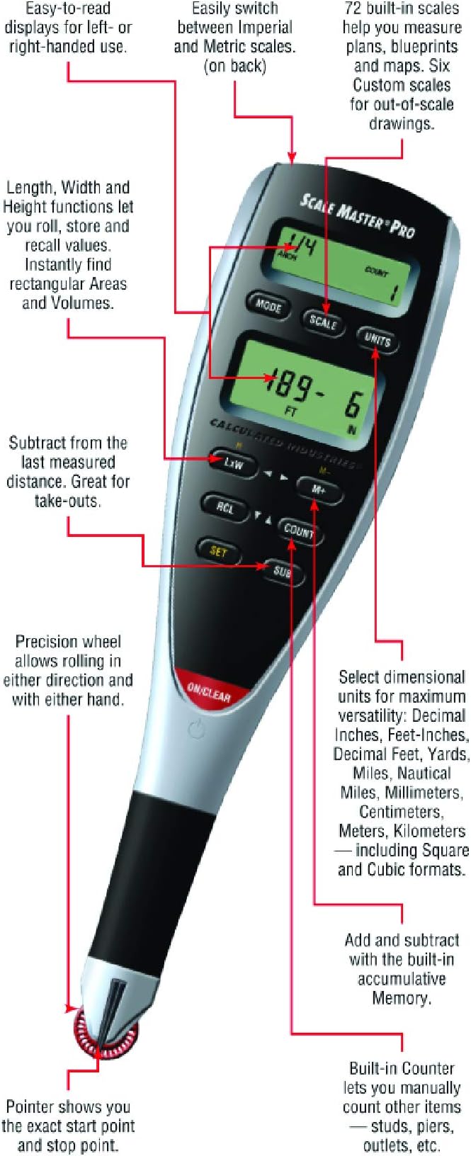 Calculated Industries 4065 Construction Master ProCalculator & 6025 Scale Master Pro Digital Plan Measure Take-Off Tool | 72 Built-in US Imperial, Metric Scales | 6 Custom Scales
