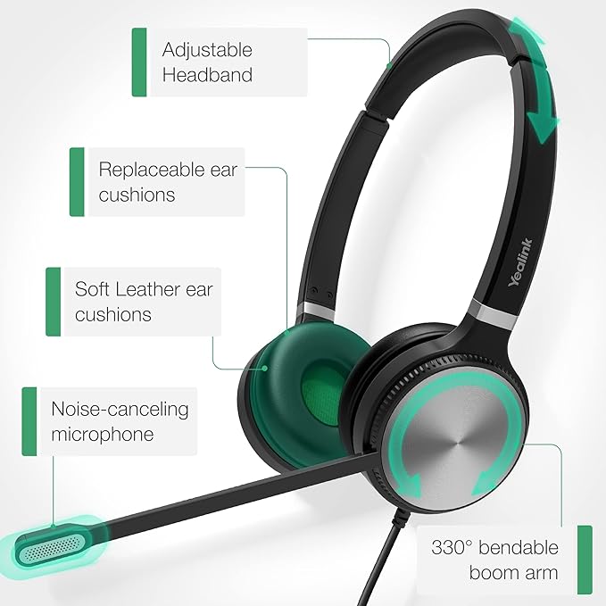 Yealink UH36 Professional USB Headset, Wired Headphones for Computer PC Laptop Work Headset with Noise Canceling Mic for Call and Music(for Teams Certified, Stereo,3.5mm Jack/USB Connection)