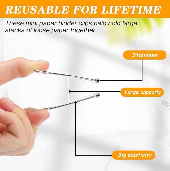 Jetec 200 Pcs 1.25in/32mm White Metal Binder Clips Bulk Medium Reusable Fold Back Binder Clips Paper Clamps Spring Steel Sturdy for Home School Office Supplies