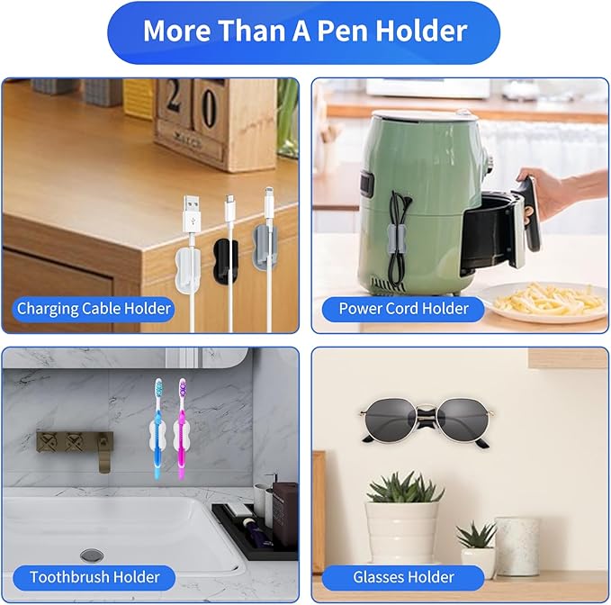 Adhesive Pen Pencil Holder for Desk Wall, 12PCS Marker Holder for Whiteboard Silicone Pen Holder for Clipboard Office Essentials Teacher Supplies (12PCS Black)