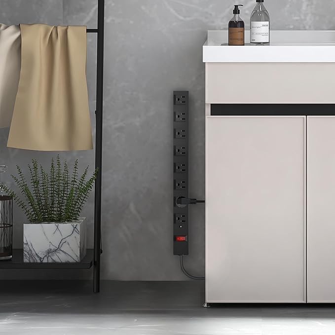 8 Outlet Metal Power Strip,6FT Long Extension Cord Heavy Duty Power Strip for Kitchen,Office,School,Commercial,Workshop,Industrial ETL Certified and Listed Socket,1825W/125V/15A,Black(6FT)