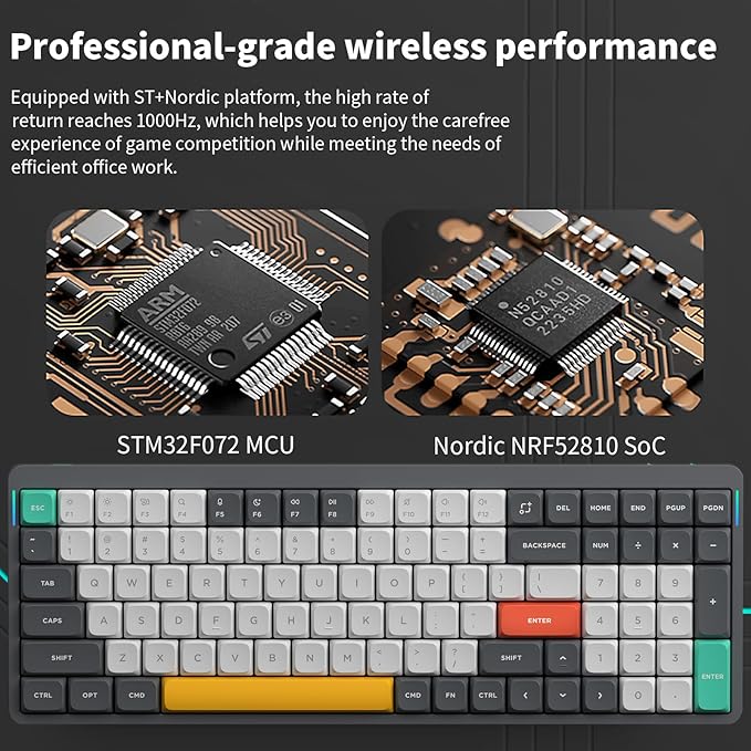 nuphy Air96 V2 Wireless Mechanical Keyboard,100 Keys RGB Backlit Keyboard,Supports Bluetooth 5.1,2.4G and Wired Connection,for PC/Laptop/Windows/Mac -Grey Gateron Red Switch