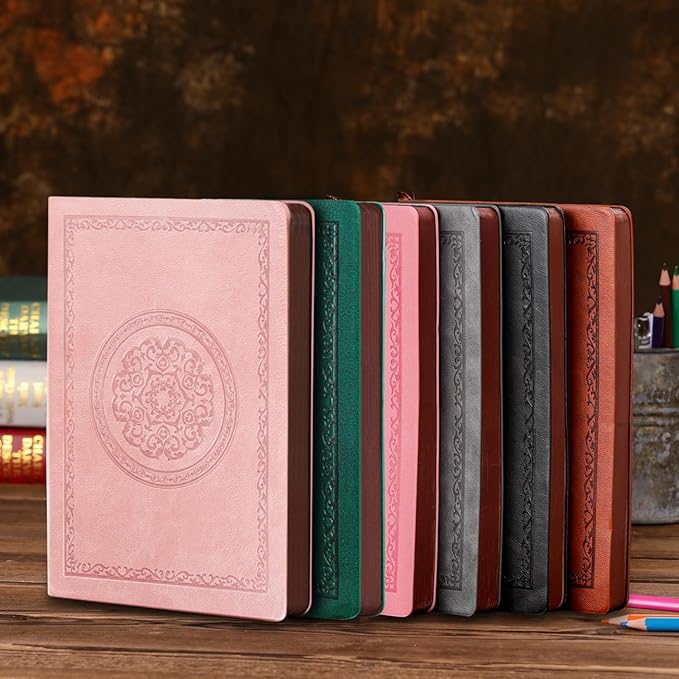 300 Pages Leather Blank Journal Notebook,Softcover Leather Blank Journal Notebook for Women Men,300 Pages Notebook for Work,Office,School Note Taking,5.7'' X 8.3'',rose gold pink