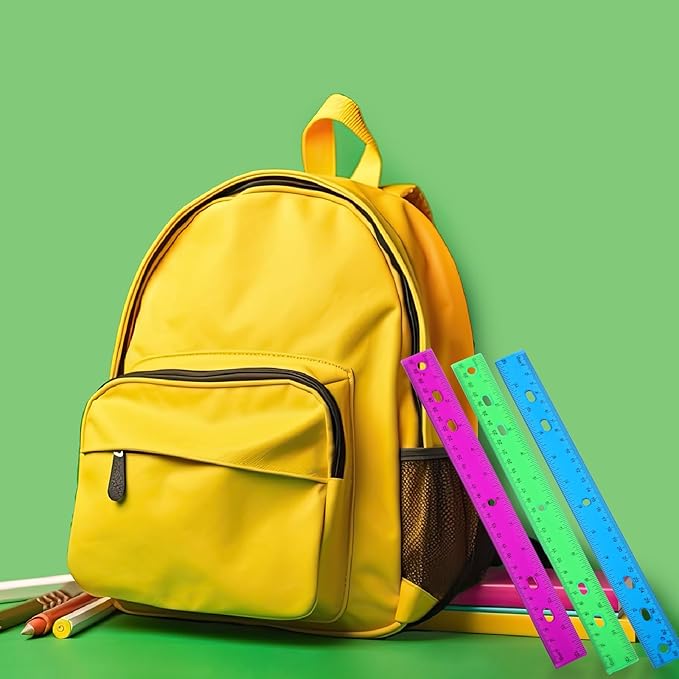 28 Pack Plastic Ruler 12 Inch Transparent Rulers - 7 Assorted Color Metric Bulk for Kids School Office Classroom