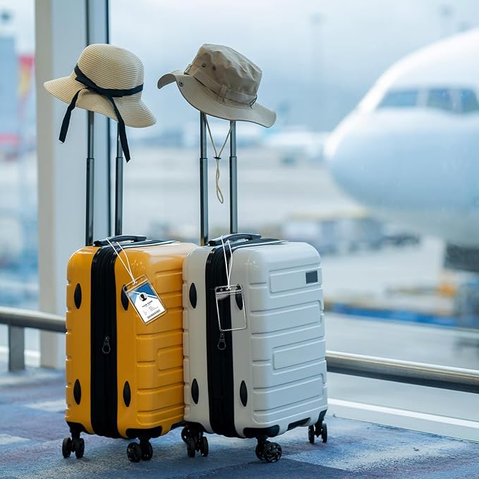 100 Pack Clear Plastic Luggage Bag Tag Holder Badge Label Tag Holder with 100 Pack Luggage Loops Straps for Office Business Travel Supplies