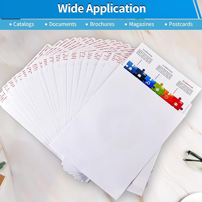 50 Pack Catalog Envelopes Self Seal, 9 x 12 Inches Catalog Mailing Envelopes,White Manila Envelopes for Mailing, Organize, Storage, Home, Office