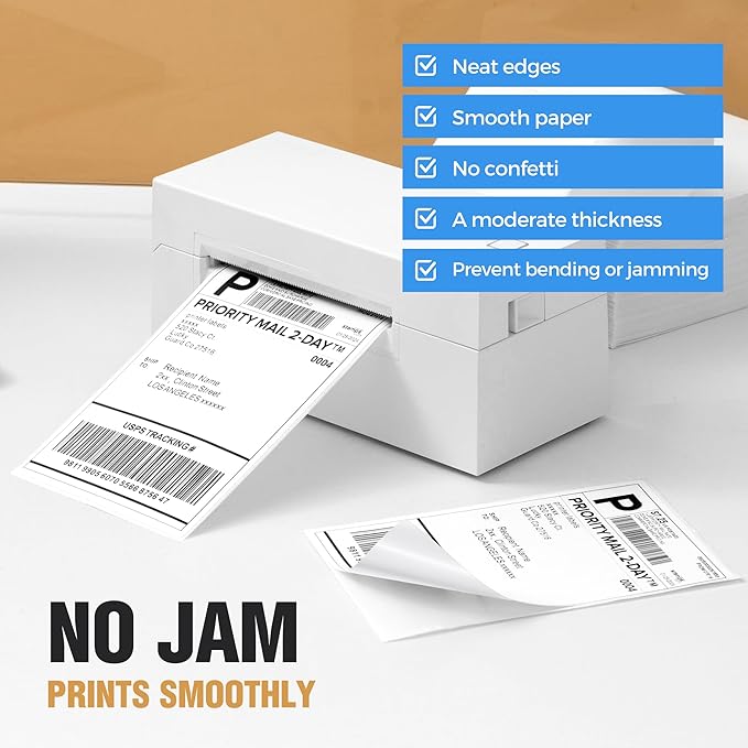 4x6 Thermal Labels Fanfold 500-Pack Crisp Prints Thermal Shipping Labels 4x6 Commercial Grade Thermal Printer Paper with Perforated, 1 Stack