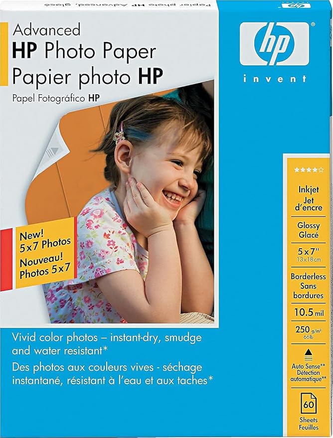 HP Advanced Photo Paper, Glossy, 5x7 in, 60 sheets (Q8690A)