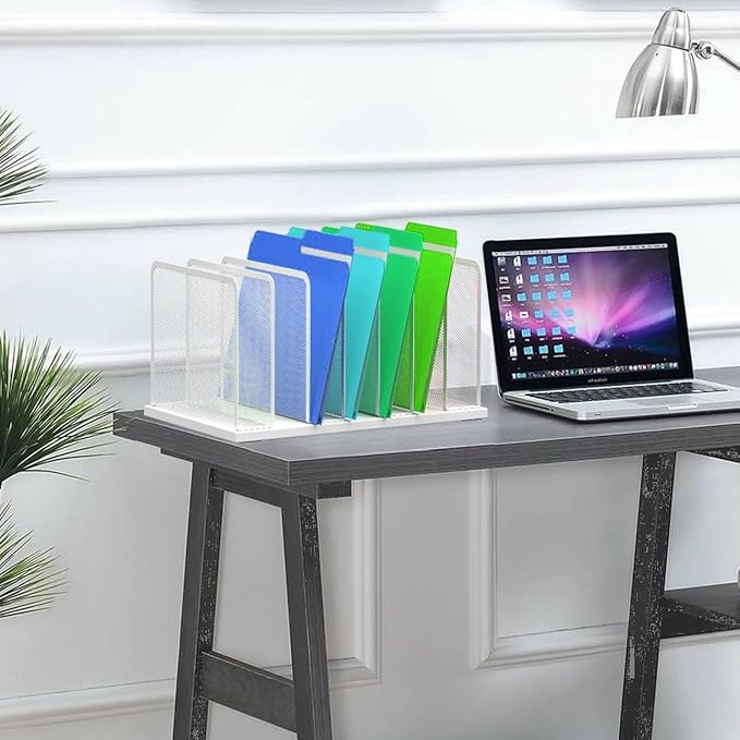 Kuntine.B Desk File Organizer Upright Mesh Desktop Organizer File Sorter Office Organization File Holder for Home, Office & Classroom (Silver, 2 Pack 7-Section)