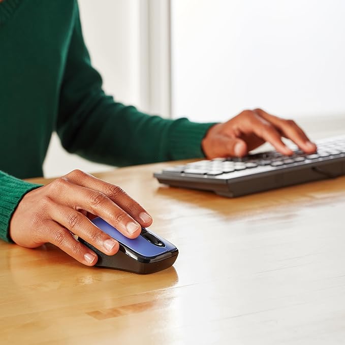 Amazon Basics 2.4 Ghz Wireless Optical Computer Mouse with USB Nano Receiver, Blue