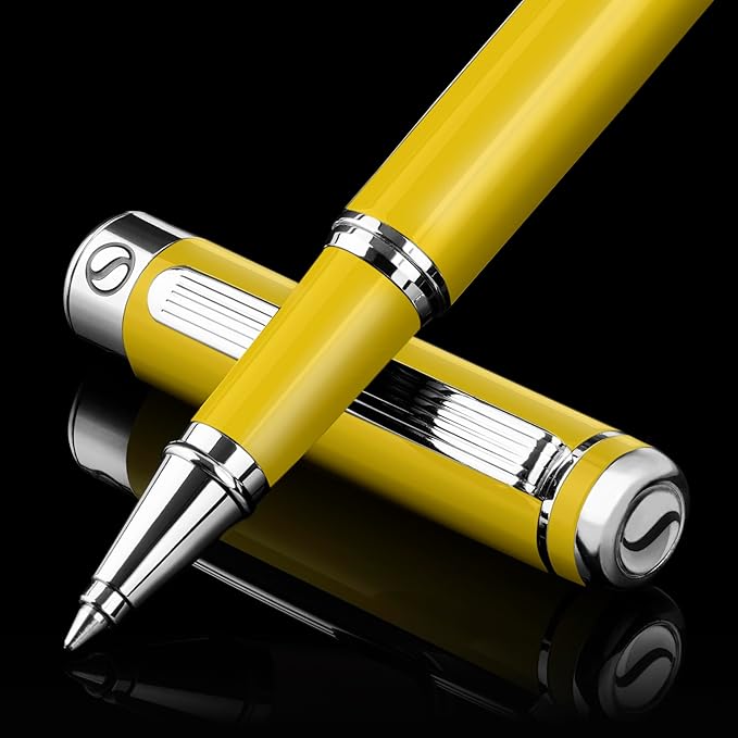 Scriveiner Sunflower Rollerball Pen - Stunning Luxury Pen With Chrome Finish, Schmidt Ink Refill, Best Roller Ball Gift Set for Men & Women, Professional, Executive Office, Nice Pens