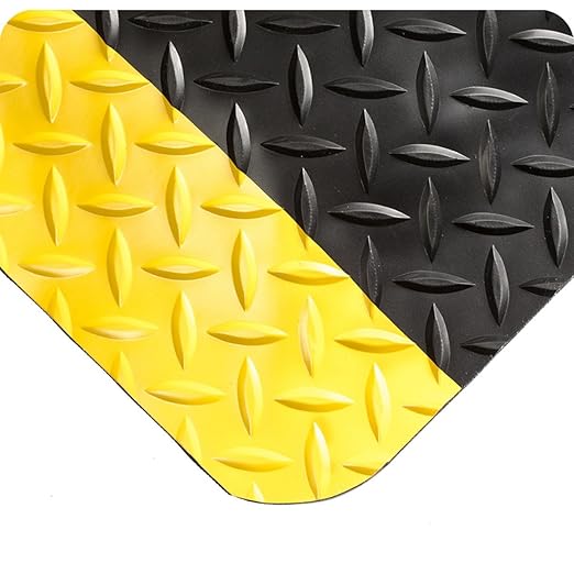 Wearwell 414.1516x6x35BYL Diamond-Plate SpongeCote UltraSoft Mat, 35' Length x 6' Width x 15/16" Thick, Black with Yellow