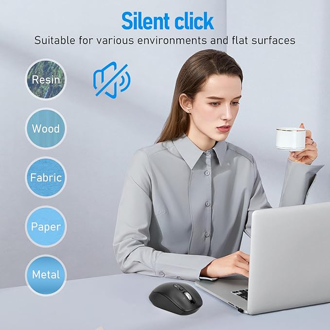 Wireless Bluetooth Multi-Device Mouse, 2.4G USB Receiver and Two Bluetooth, 4-Way Navigation Scroll Mice for Computer, Laptop, PC, MacBook, iPad(Black)