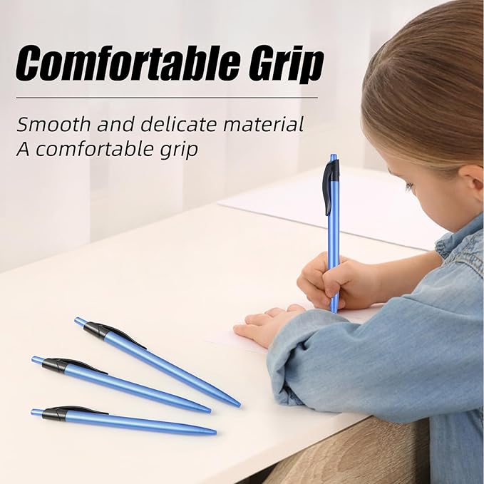 Retractable Blue Ballpoint Pen for Smooth Writing 1.0mm Medium Pack of 50, Click pens with Comfort grip, Idea for Journaling, Planner, Note Taking Office School Supplies