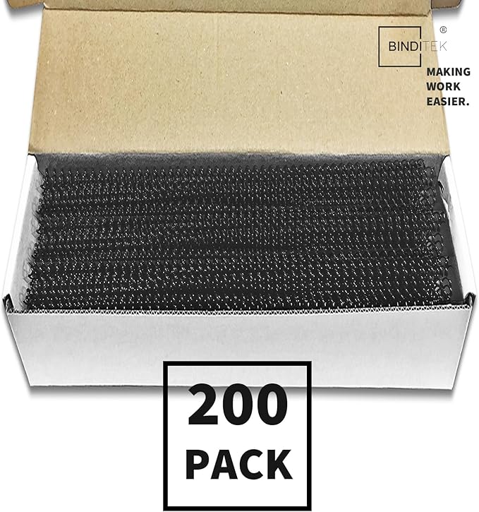 Binditek 200 Pack Plastic Spiral Binding Coils, 6mm(1/4"), 30 Sheet Capacity, 4:1 Pitch, Black, 48Loops, for Letter Size, for Students and Coworkers