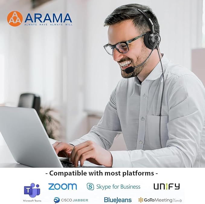 Arama USB Headset with Microphone for PC Laptop, On-Ear Wired Computer Headset with Noise Cancelling Mic & in-line Control for Home Office Call Center Online Class Skype Zoom(A202USB)