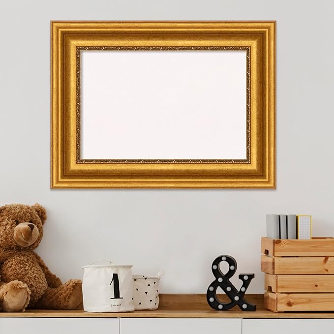 Amanti Art White Cork Board for Wall, 18x24 Vision Board with Gold Frame, Small Corkboard Office Decor for Home Organization, Traditional Corkboard Pinboard to Display Items for Home Organization in