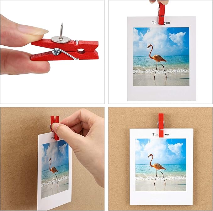 50Pcs Wooden Clips Push Pins Tacks for Cork Board Artwork for Crafts Arts Projects Photo Supplies(Colorful)