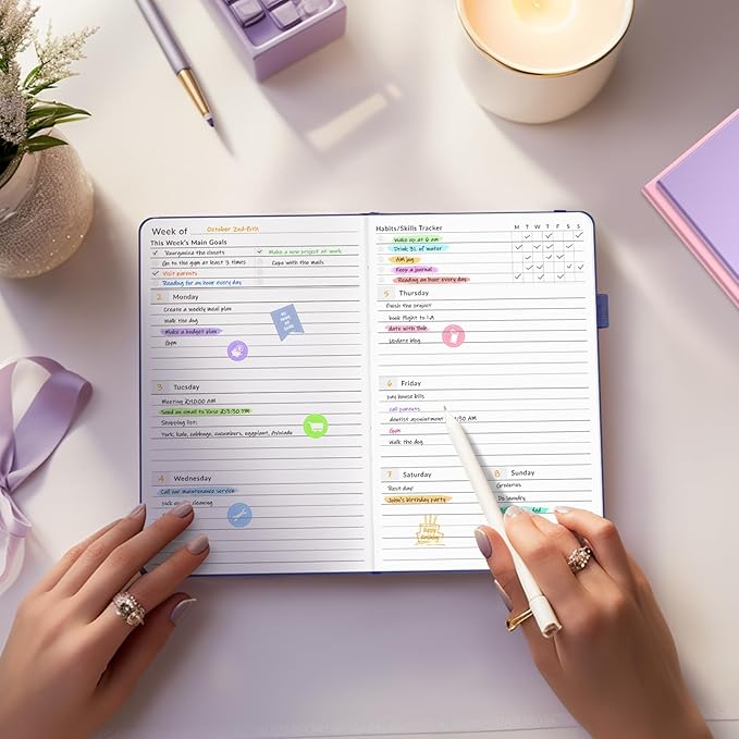 Undated Weekly Planner for 2025, Forvencer Simplified Weekly & Monthly Calendar Planner, Cute Daily Organizer Notebook, Agenda Journal to Track Goals & Tasks, Start Anytime, A5 Size, Olive Green
