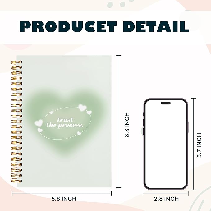 BearCake Trendy Y2K Green Aura Preppy Notebook Journal, Trust the Process Inspirational Notebooks, Aesthetic Notebooks, Green Aesthetic Office Supplies, Hardcover Spiral Notebook 5.5x8.3