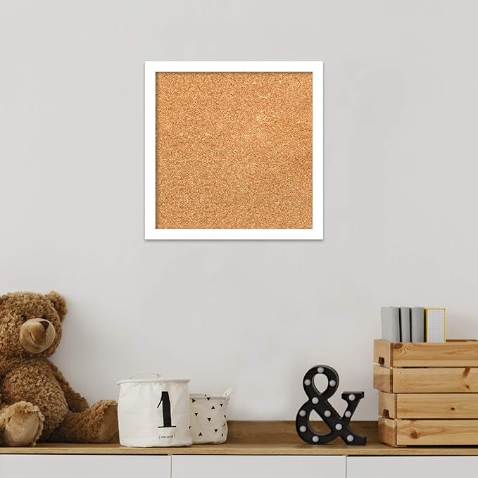 Amanti Art Natural Cork Board for Wall, 13x13 Vision Board with White Frame, X-Small Corkboard Office Decor for Home Organization, Modern Corkboard Pinboard to Display Items for Home Organization in