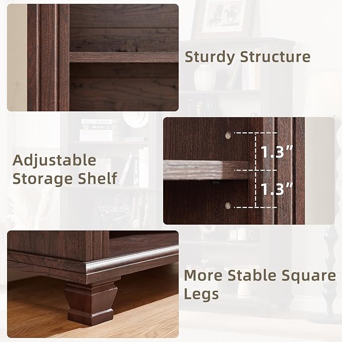 70" Tall Walnut Bookshelf,5 Tier Wooden Book Shelf with Adjustable Shelves & Wood Legs,Free Standing Farmhouse Bookcase with Open Display Storage,Vintage Bookshelves for Classroom, 2PCS