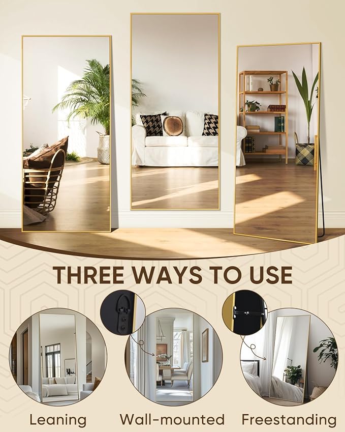 Antok Full Length Mirror, 71"x32" Floor Mirror, Floor Standing Freestanding Full Body Mirror with Stand for Bedroom, Hanging Mounted for Living Room Cloakroom, Gold