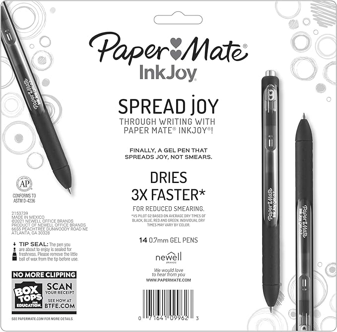 Paper Mate InkJoy Gel Pens, Berry Ink, Medium Point (0.7mm), 3 Count, Bundle with Plastic Reusable Pouch